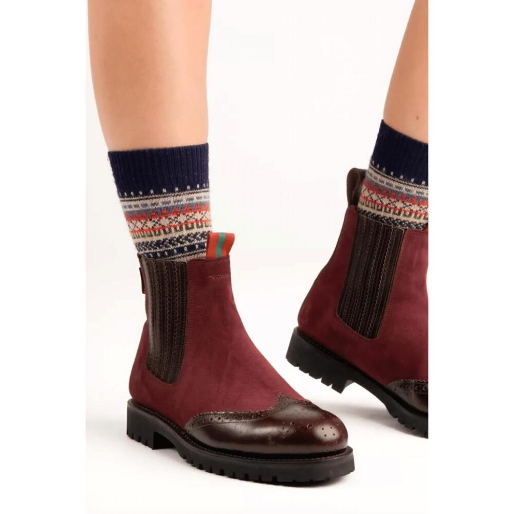 NEW PENELOPE CHILVERS women's oscar brogue-tip wool-lined boots in burgundy sued - Picture 5 of 6